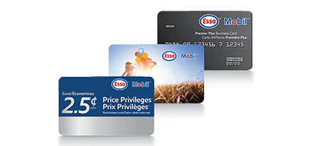 Three cards including a gift card, a Price Privileges card, and an Esso Mobil card show you how to give or get more at the pump.